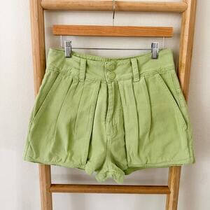 ANIMALE Brazil 100% Cotton Pleated High Rise Green Shorts Size 40 US 6